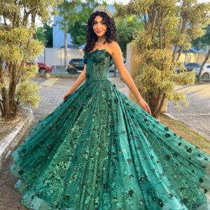 vestido longo verde-esmeralda